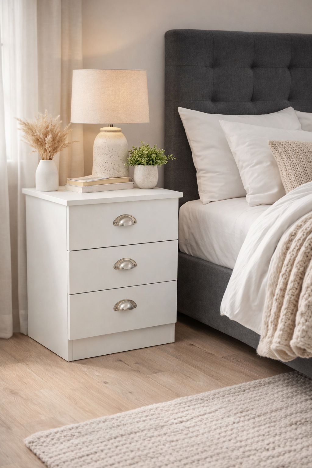 Pearly White Night Stand/ Bedside Table