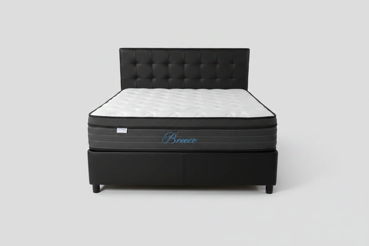 Queen Black Bed Frame & Breeze Mattress Bundle