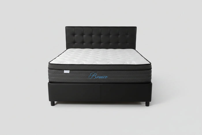 Queen Black Bed Frame & Breeze Mattress Bundle