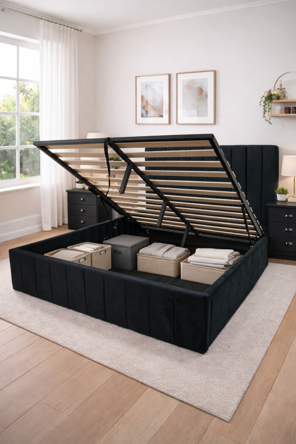 King Storage Black Bed + FREE Night Stands