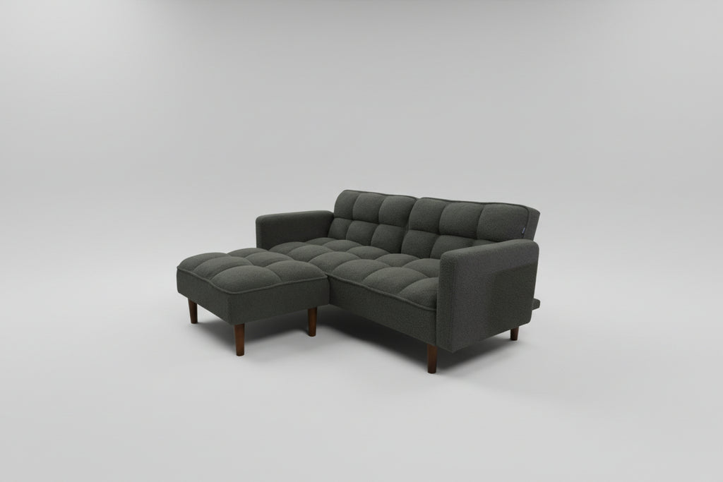 Olive Grey Couch with Sleepers Flip-out Back & Ottoman