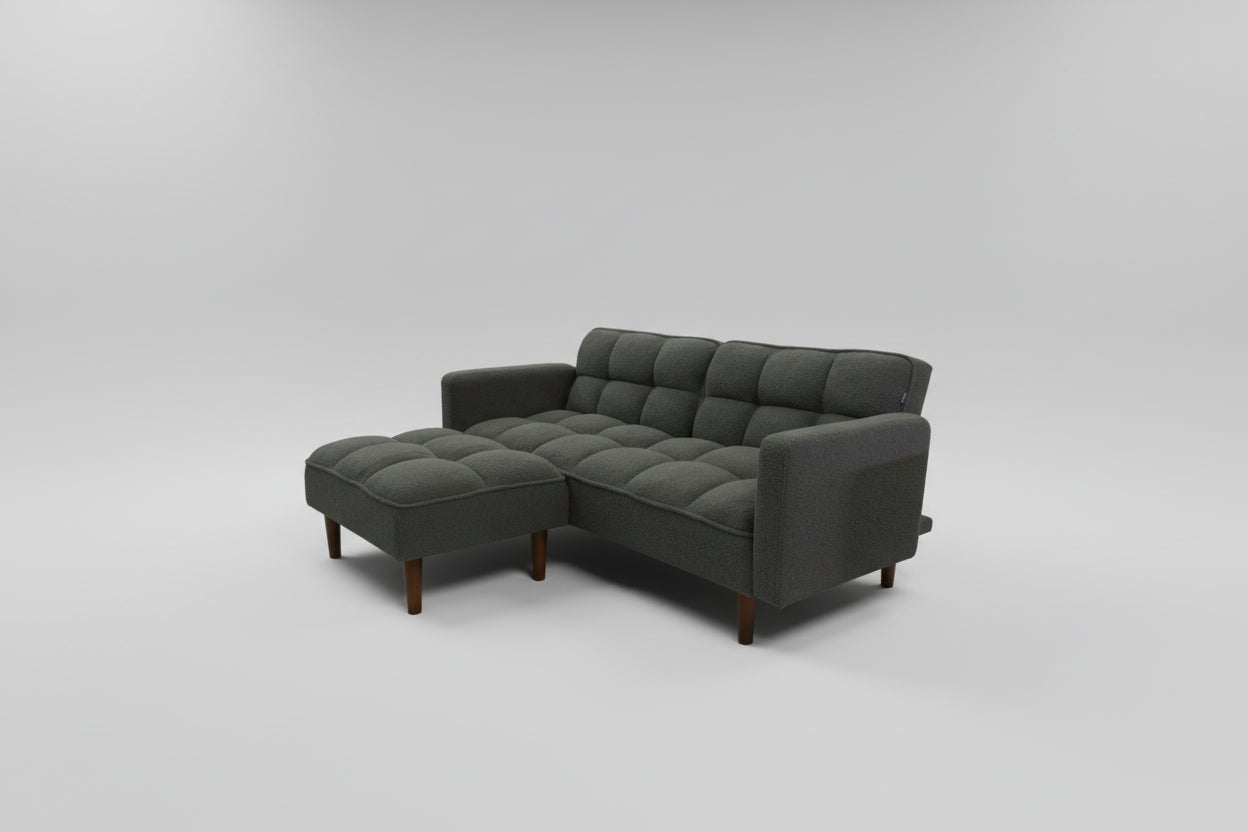 Olive Grey Couch with Sleepers Flip-out Back & Ottoman