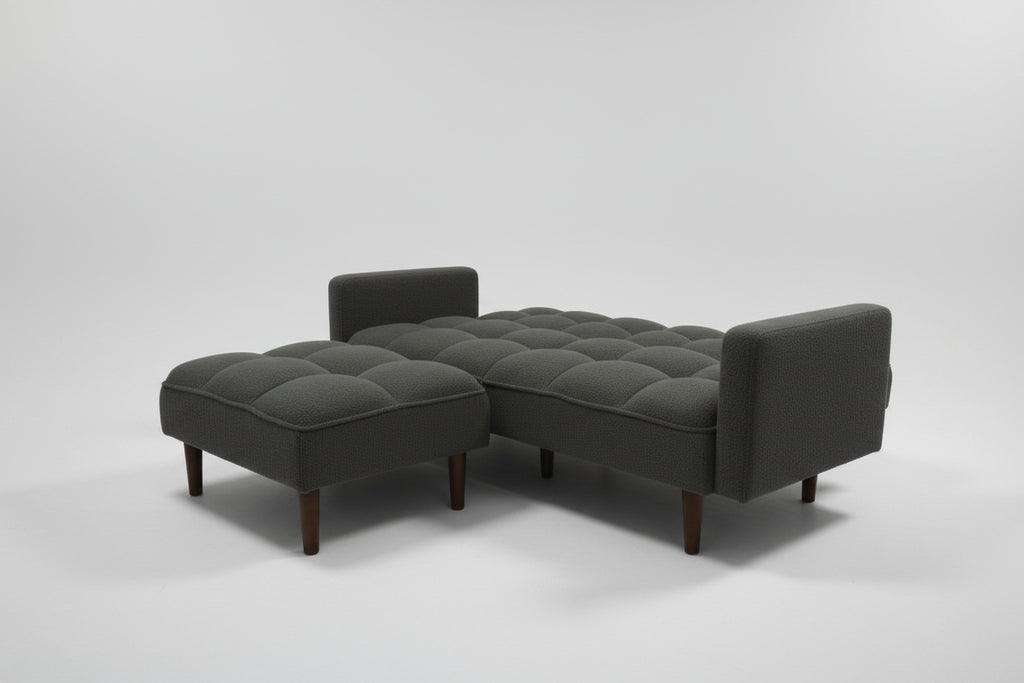 Olive Grey Couch with Sleepers Flip-out Back & Ottoman