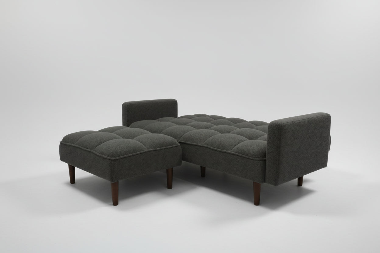Olive Grey Couch with Sleepers Flip-out Back & Ottoman