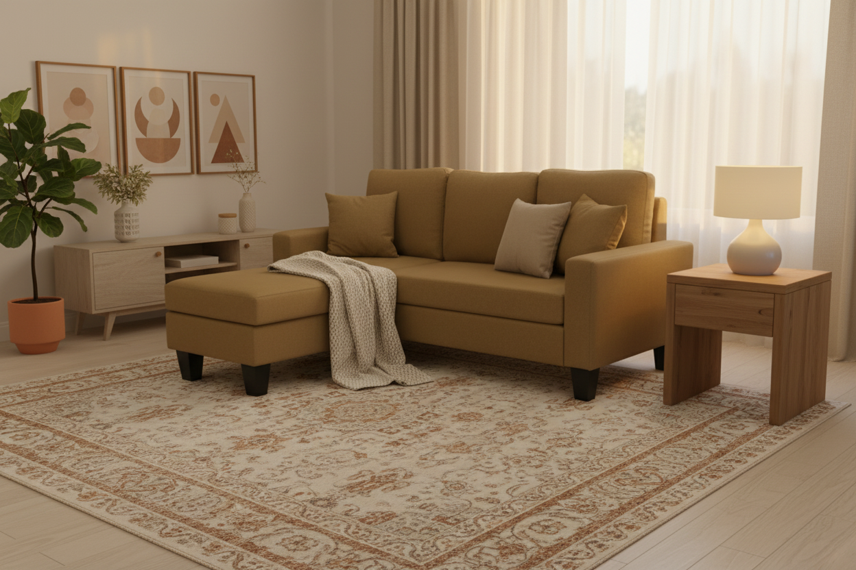 Mustard Yellow Couch with Detachable Ottoman