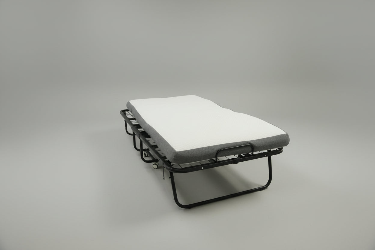 Black Single Folding Bed with Foldable Mattress Included