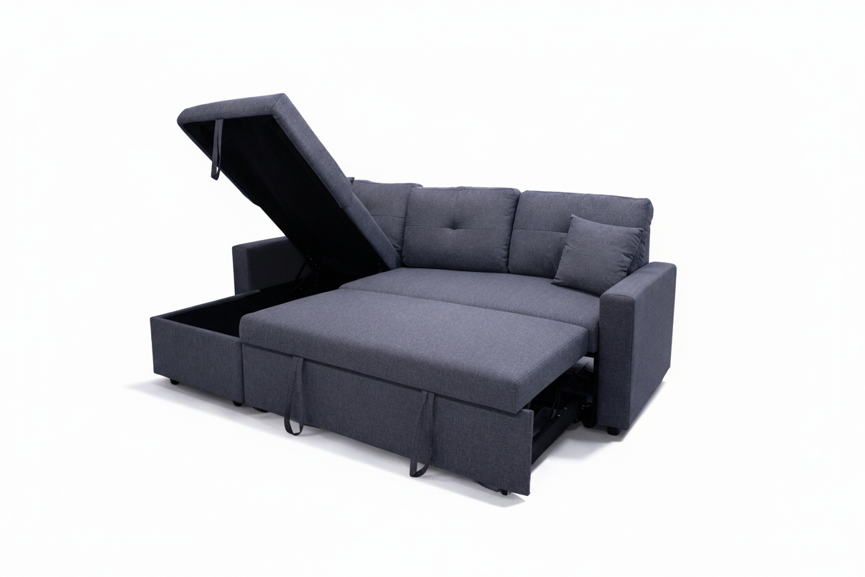 L-Shaped Sofa Bed with Storage Compartment