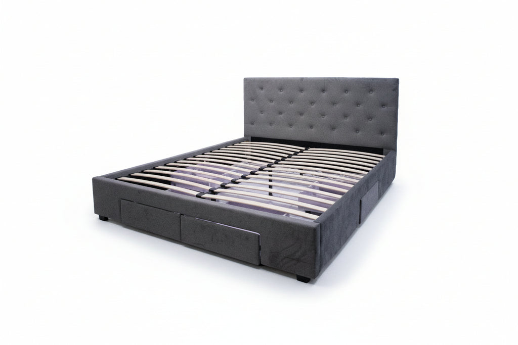 Grey Bed Frame with Inbuilt drawers