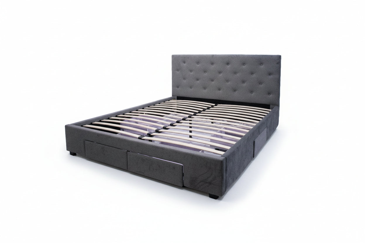 Grey Bed Frame with Inbuilt drawers