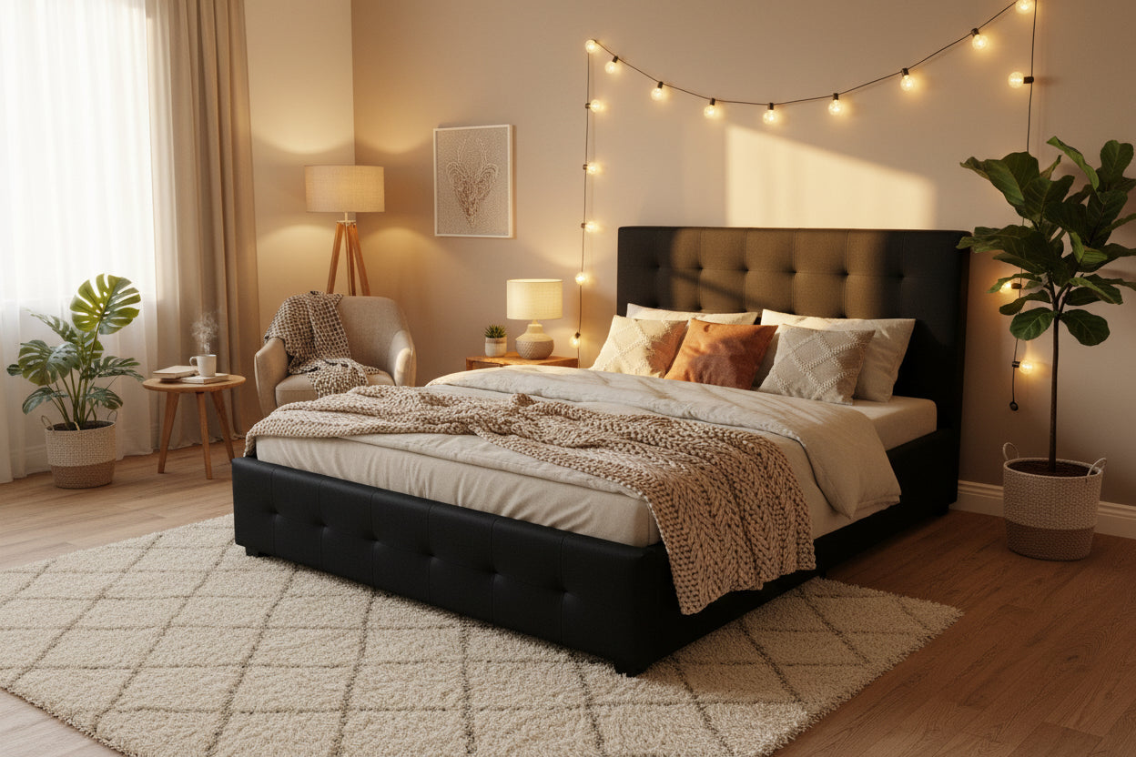 Grey, White and Black Upholstered Bed Frame - Double, Queen & King