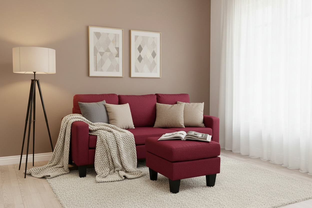 Red Couch with Detachable Ottoman