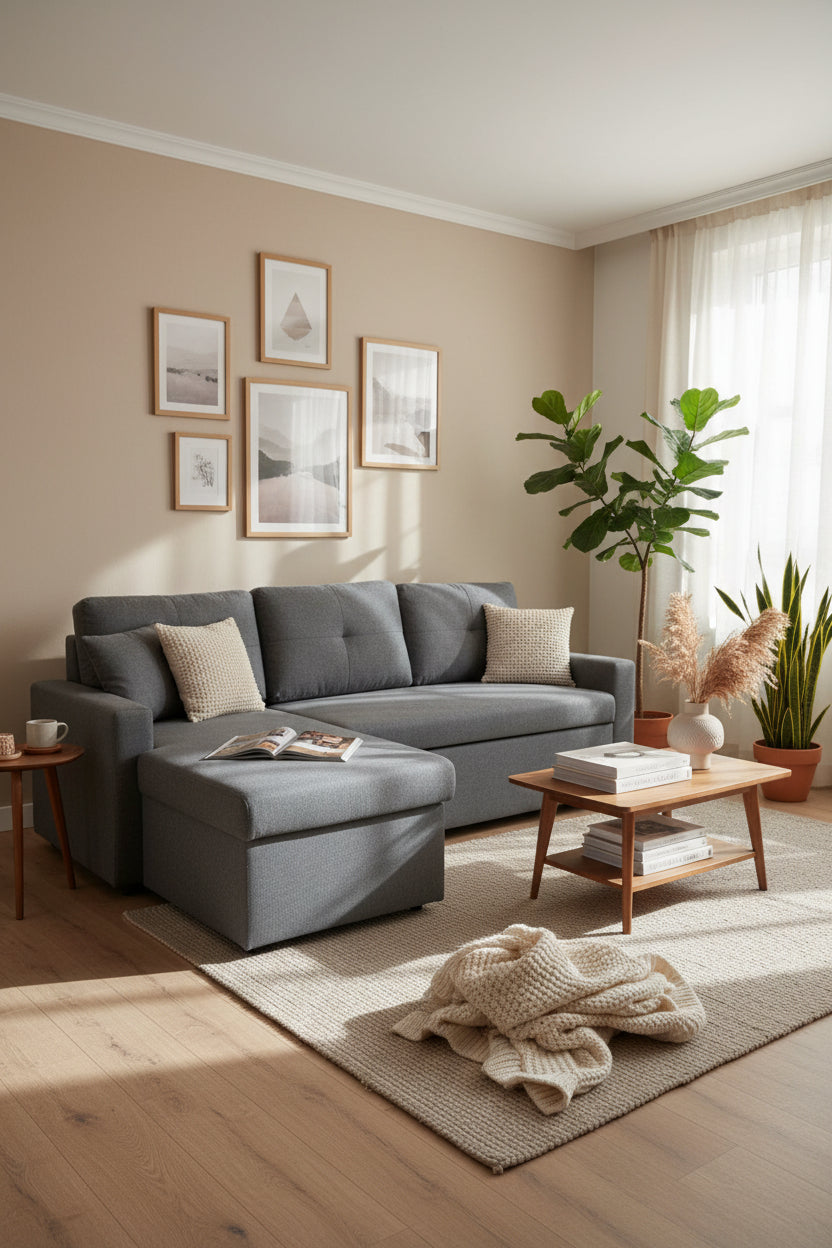 L-Shaped Sofa Bed with Storage Compartment