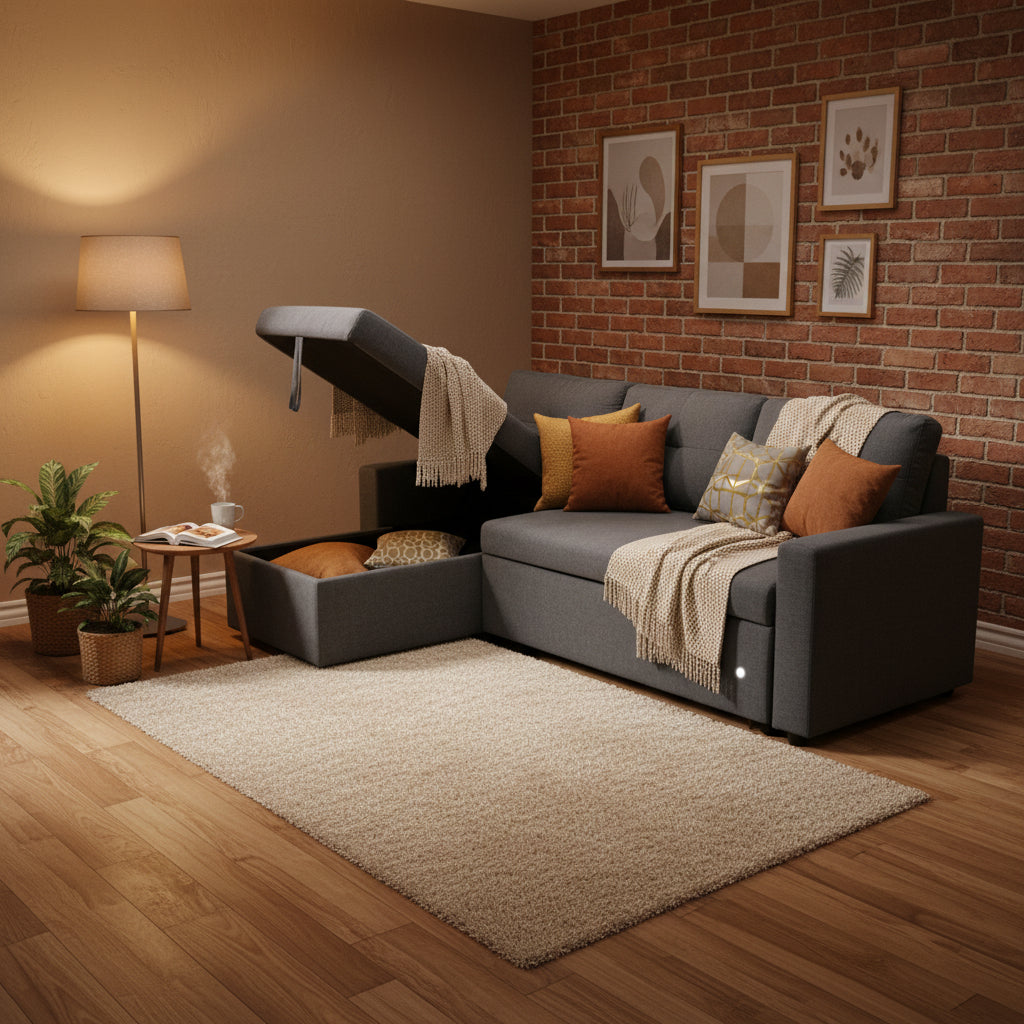 L-Shaped Sofa Bed with Storage Compartment