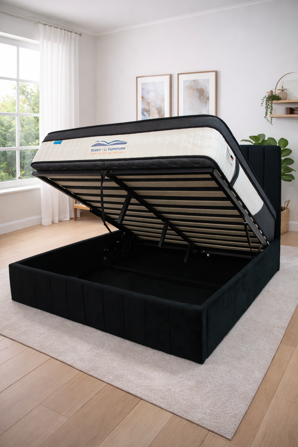Black Bed Frame with Base Storage