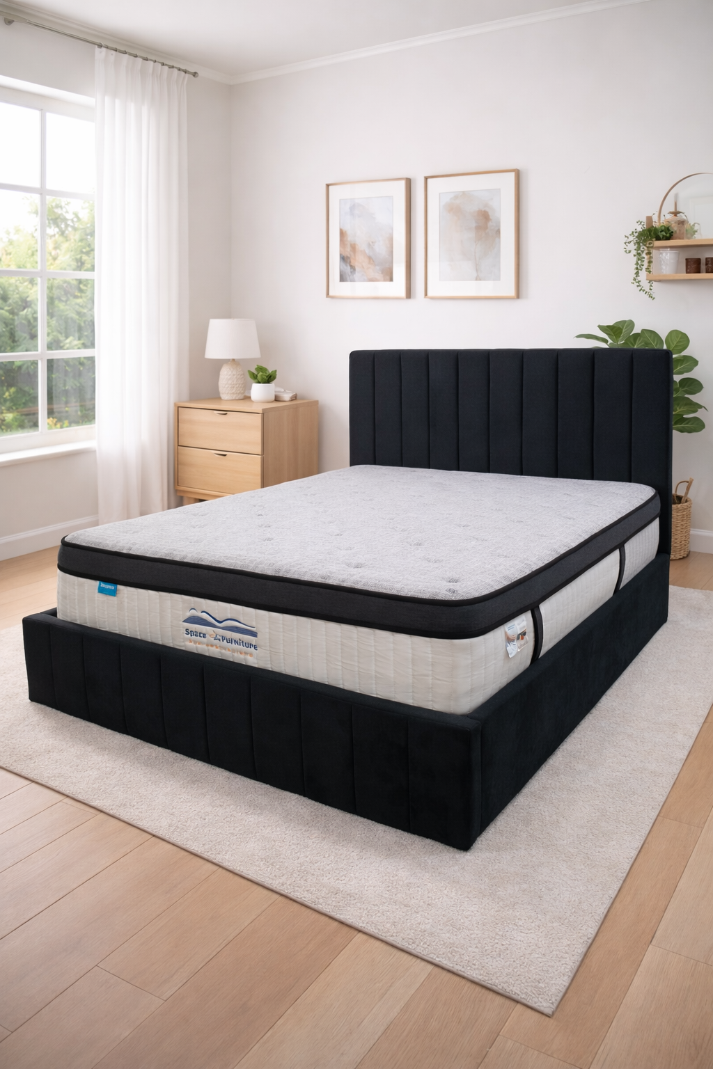 Black Bed Frame with Base Storage