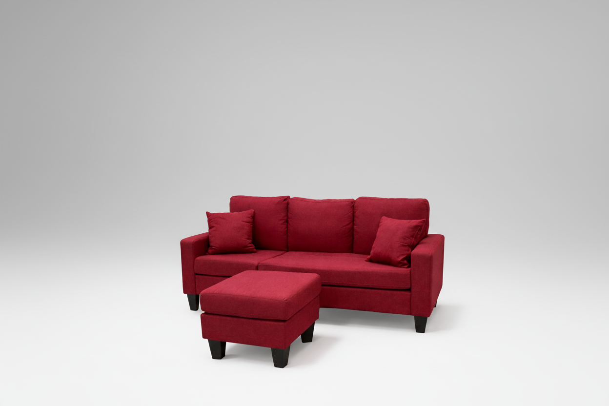 Red Couch with Detachable Ottoman