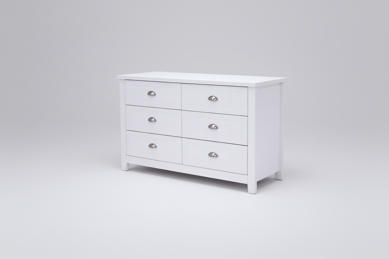 White Lowboy Dresser - Wide Storage Chest